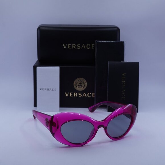 Versace VE4456U 533487 Oval Sunglasses – Pink Transparent/Dark Grey main image 10